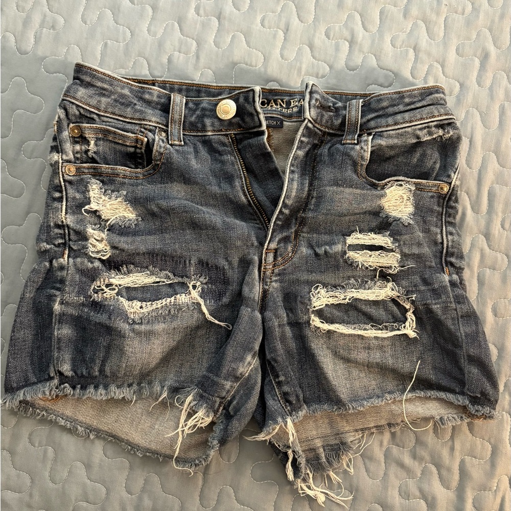 American Eagle Outfitters Distressed Jean Shorts - Dark Blue